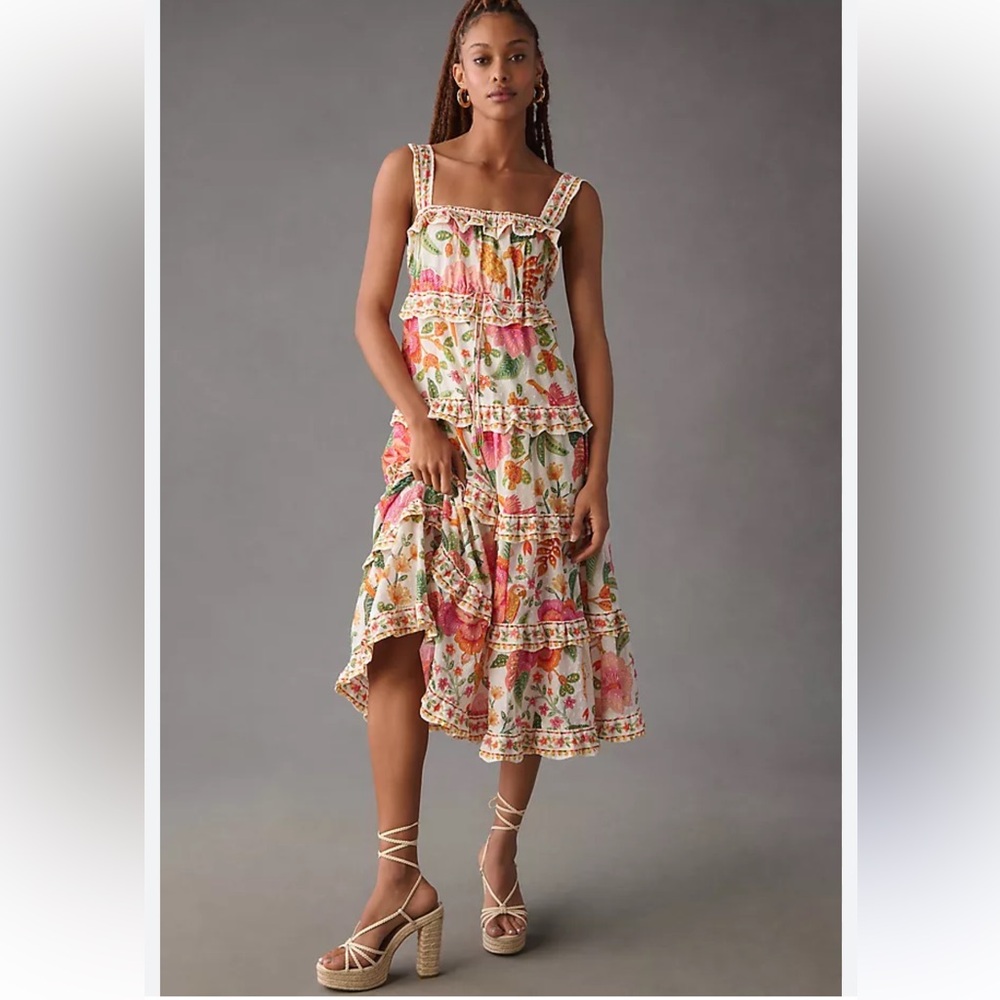 Farm Rio Square Neck Ruffle Tiered Dress